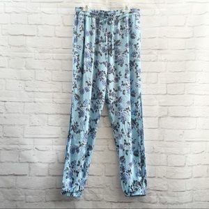 Forever 21 Side Split Blue Rose Floral Genie Harem Ankle Pants Joggers S